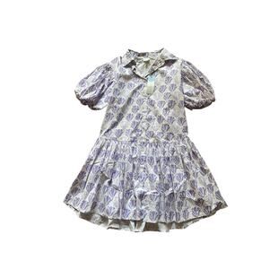 WKND Womens Drop Waist Frock Lavendar Tulips Puff Sleeve Size XS Floral Cotton